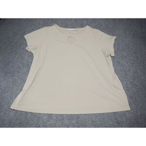 Susan Graver Top Plus Size 3XP Petite Beige Keyhole Neck Short Sleeve Stretch‎